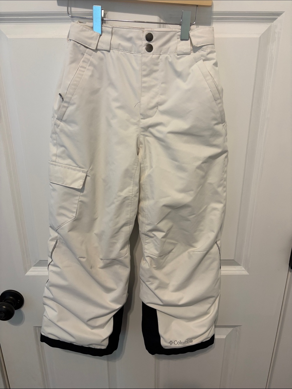 Columbia Bugaboo Kids White Cargo Snow Pants with Black Trim